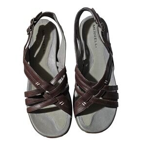 Merrell Sandals Womens Size 10 Brown Leather Sundial Braid Strappy Slingback
